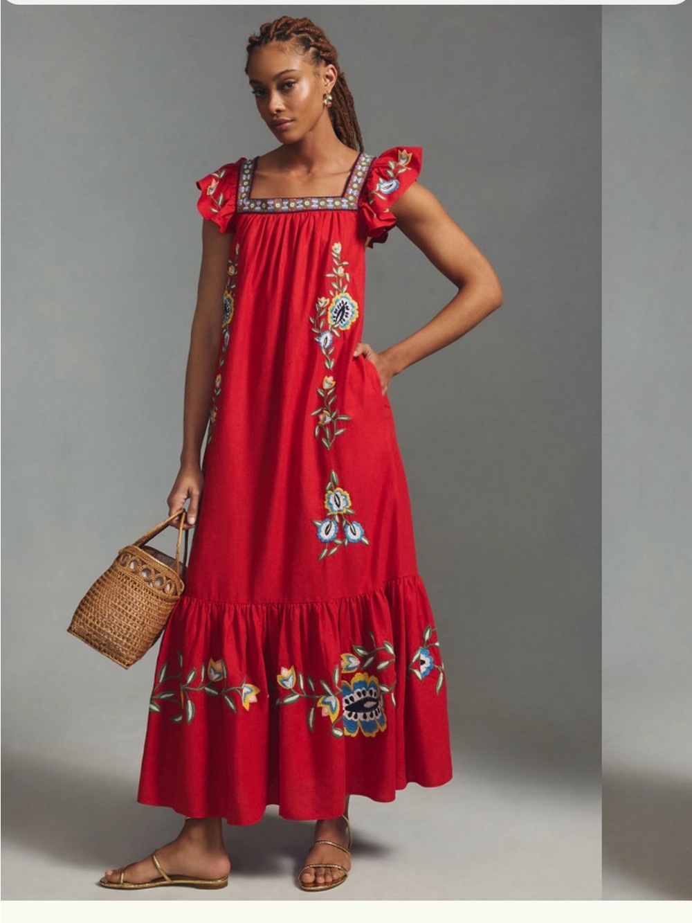 FARM Rio Red Embroidered Floral Maxi Dress